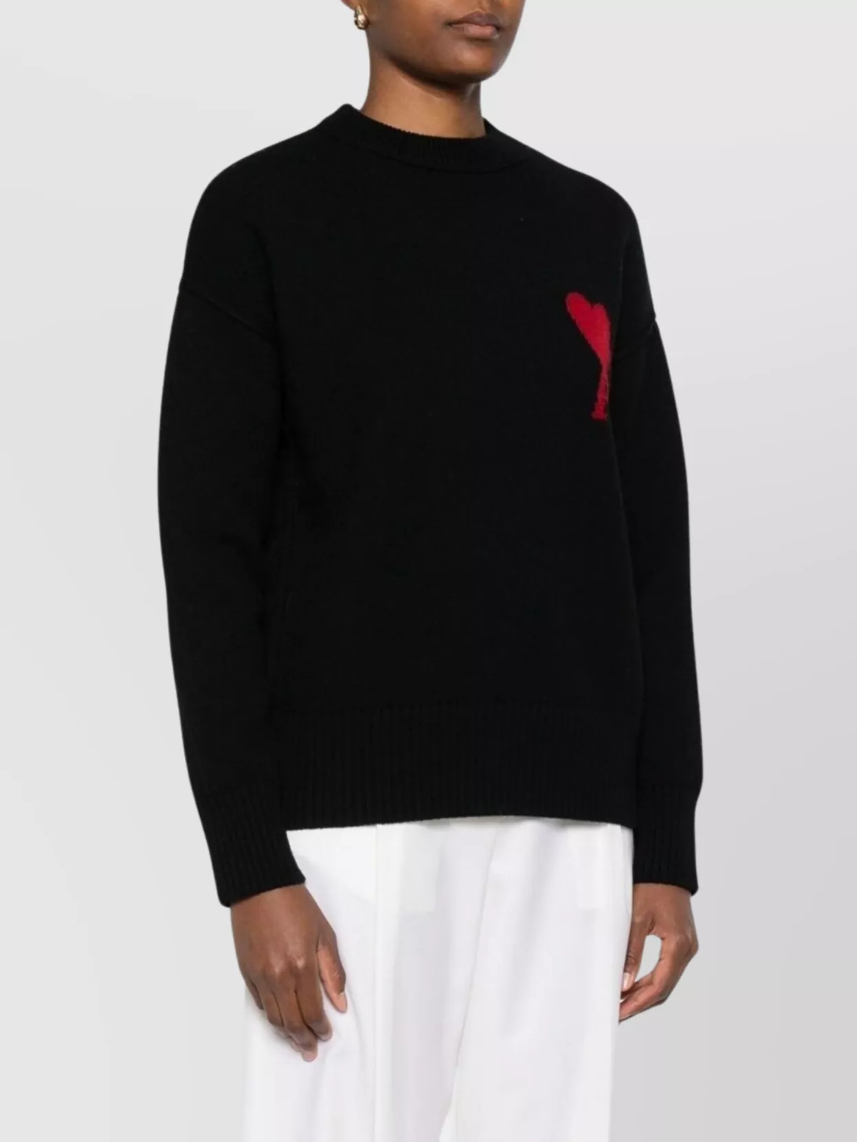 Ami Paris Heart Motif Wool Cardigan With Crew Neck