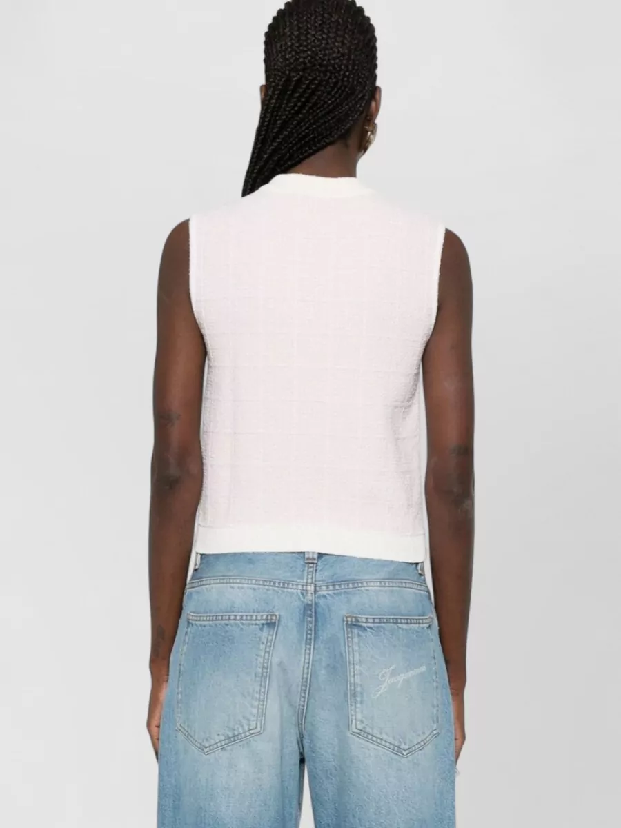 Balmain Knit Top Button Detail Sleeveless Round Neck