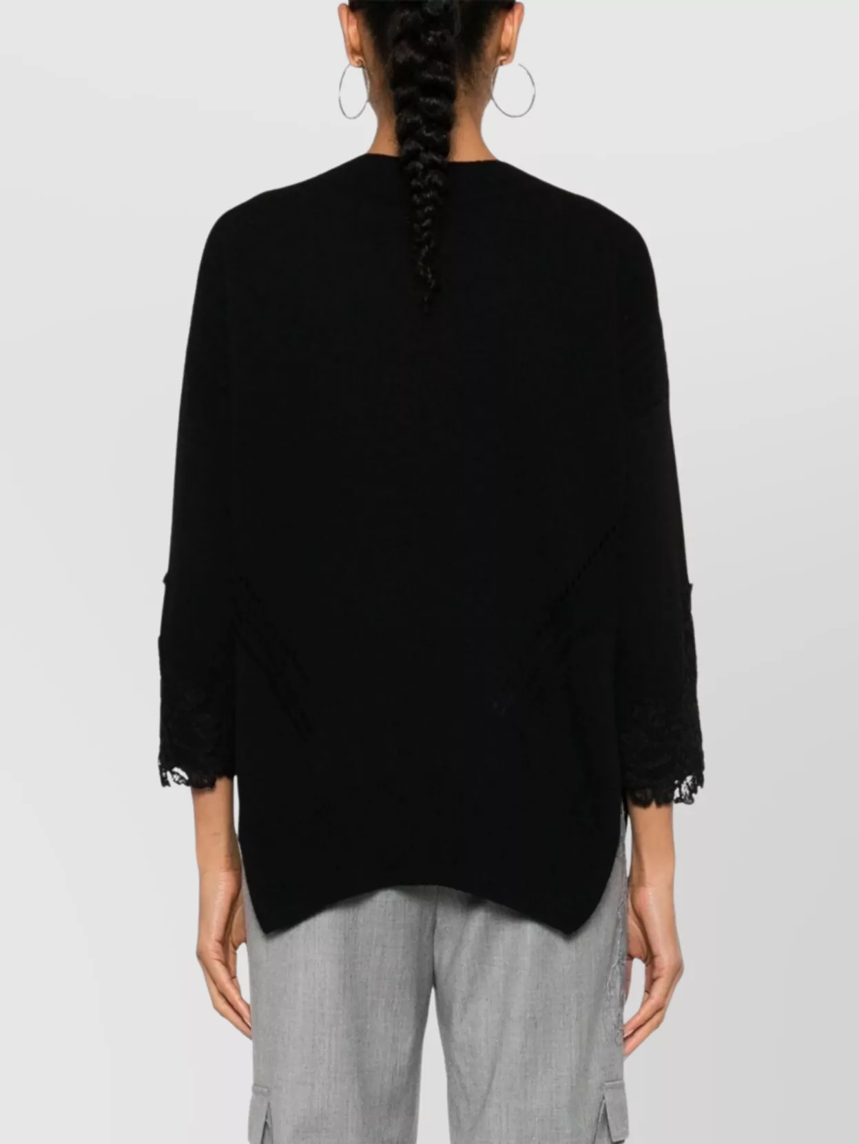 Ermanno Scervino V-Neck Lace Detail 3/4 Sleeve Top