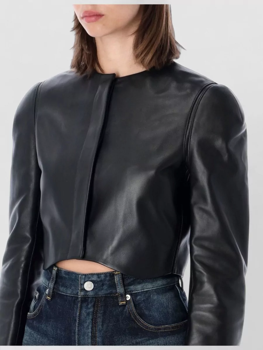 Alaïa Lambskin Fitted Round Neck Leather Coat