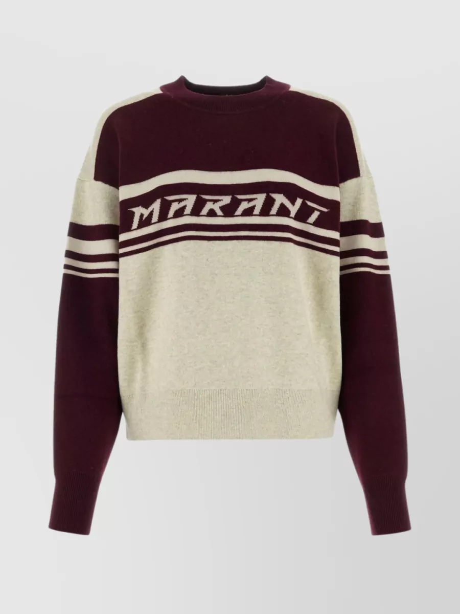 Shop Isabel Marant Étoile Callie Cotton Blend Striped Crewneck Sweater In Burgundy