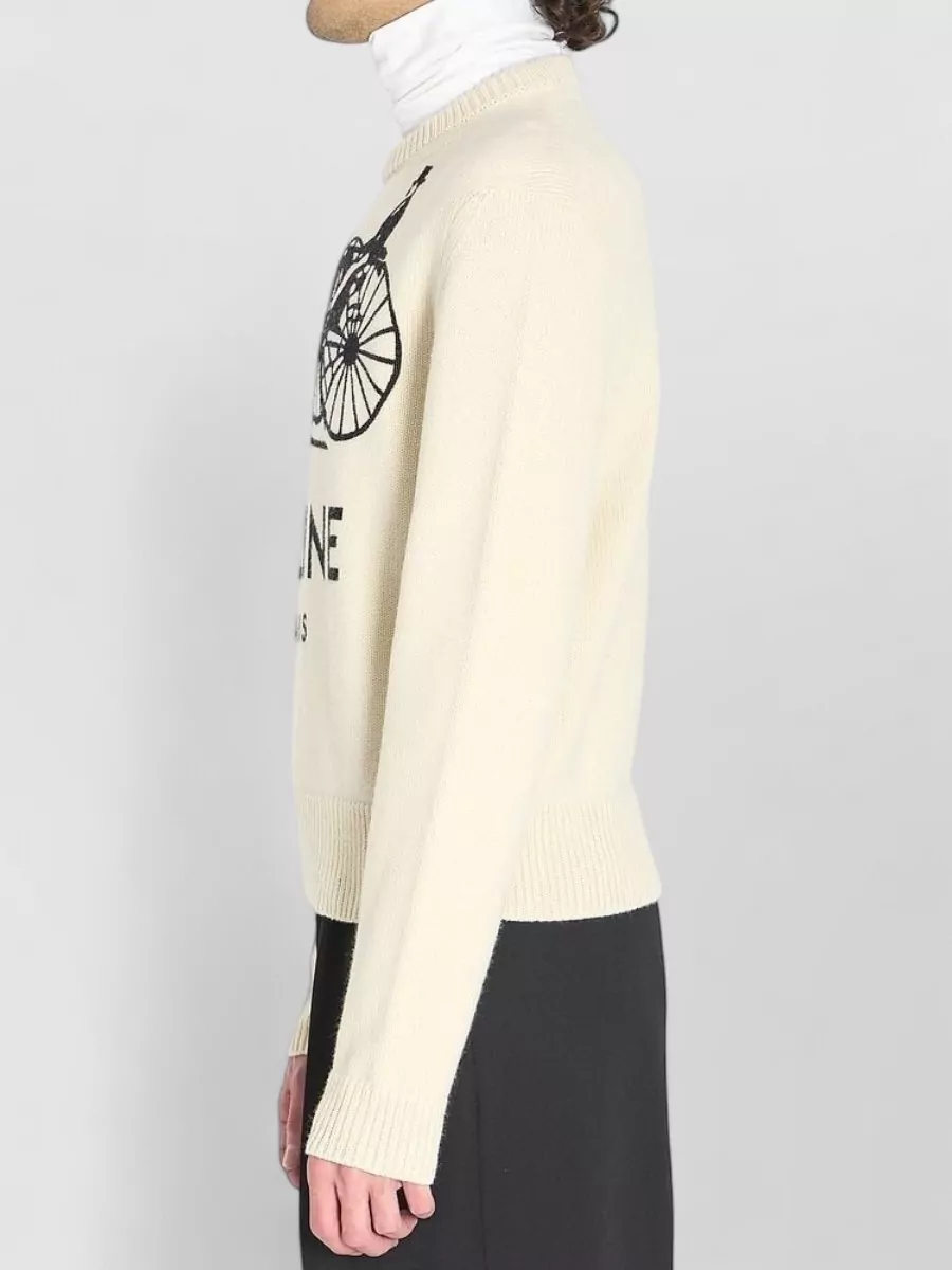 Celine Cashmere Logo-Print Ribbed Crew-Neck Sweater
