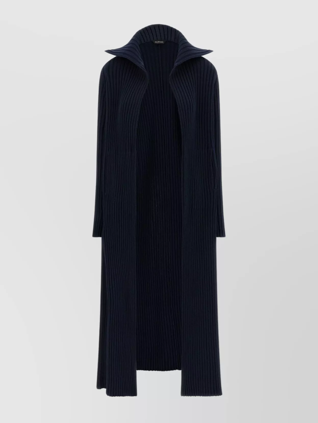 Balenciaga Long Ribbed Cardigan High Collar In Blue