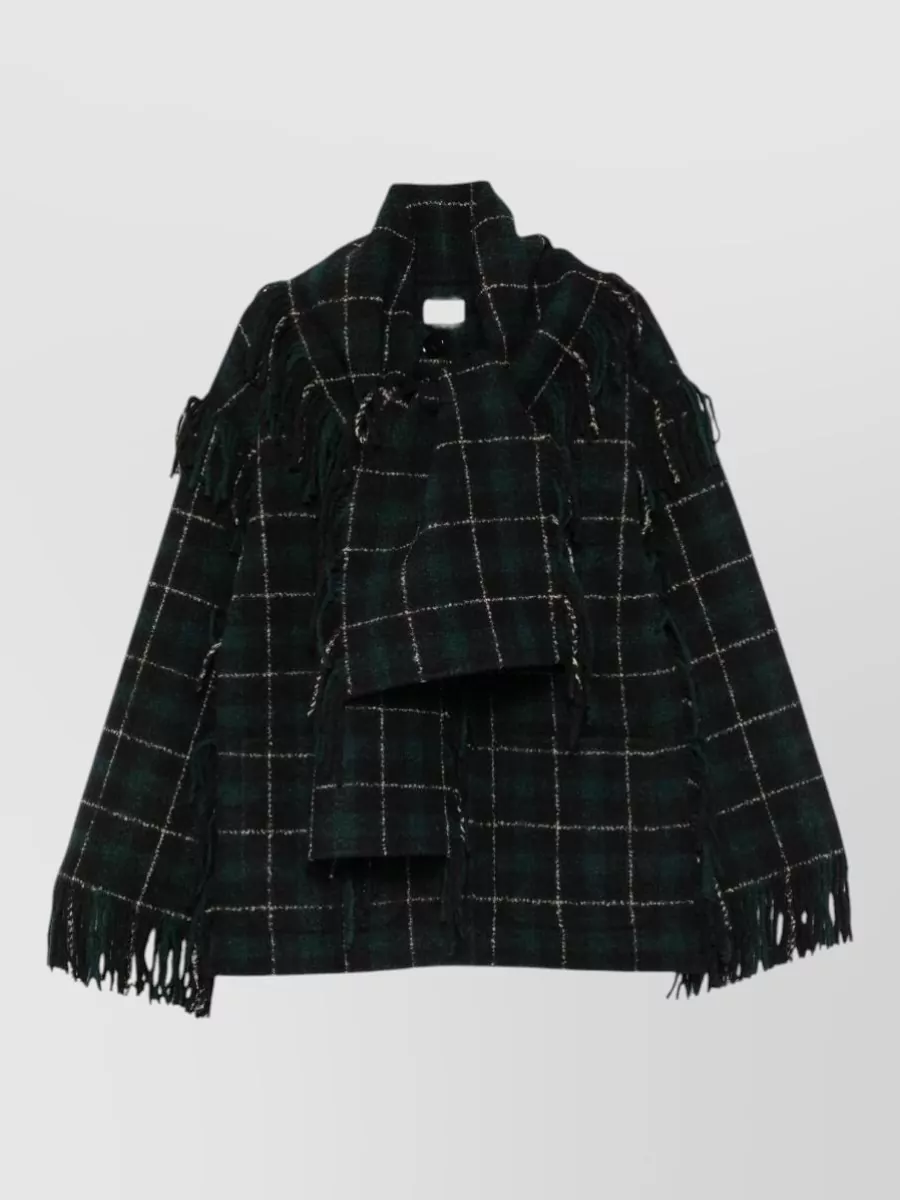 Totême checked wool fringed cape