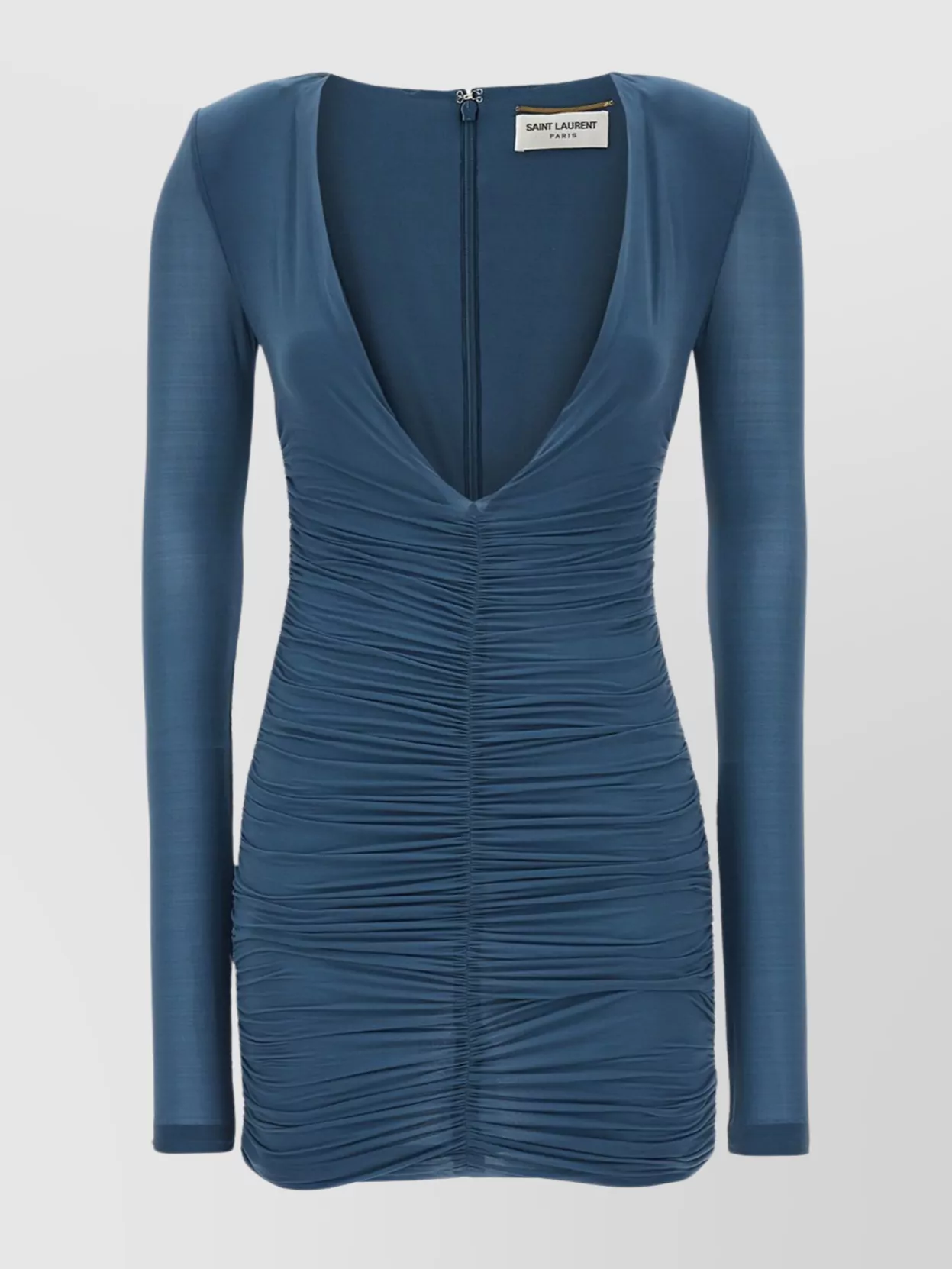 Saint Laurent Draped Jersey Dress Long Sleeves In Blue