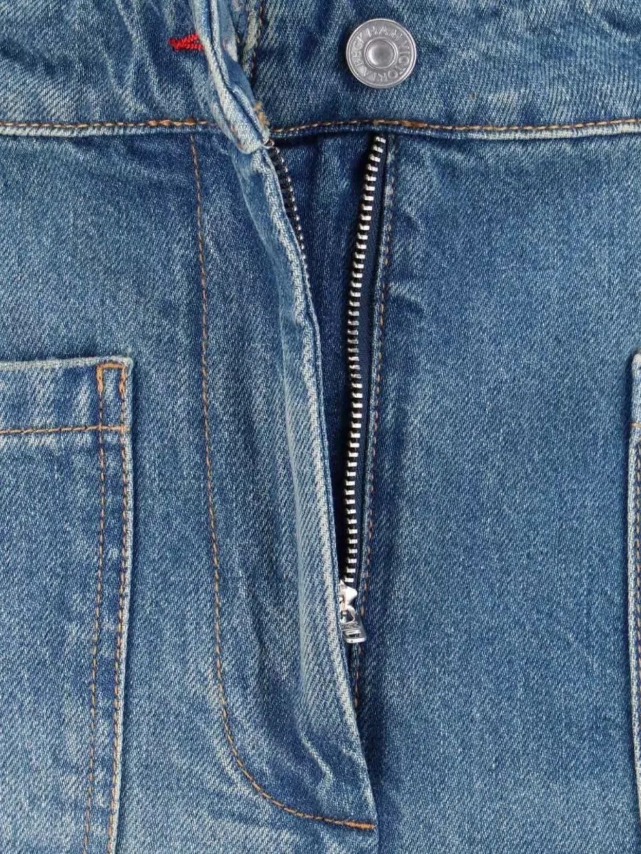 Victoria Beckham Straight Trousers With Pockets And Stitching In Blue