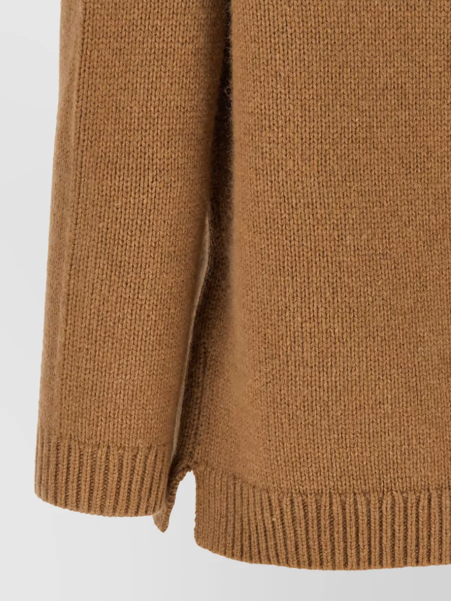 Totême Wool Ribbed Crew Neck Asymmetric Jumper
