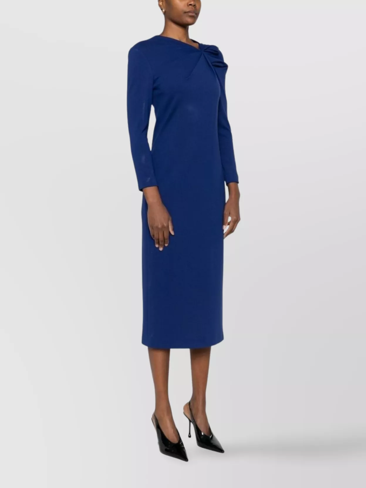 Emporio Armani Asymmetric Neckline Draped Midi Dress