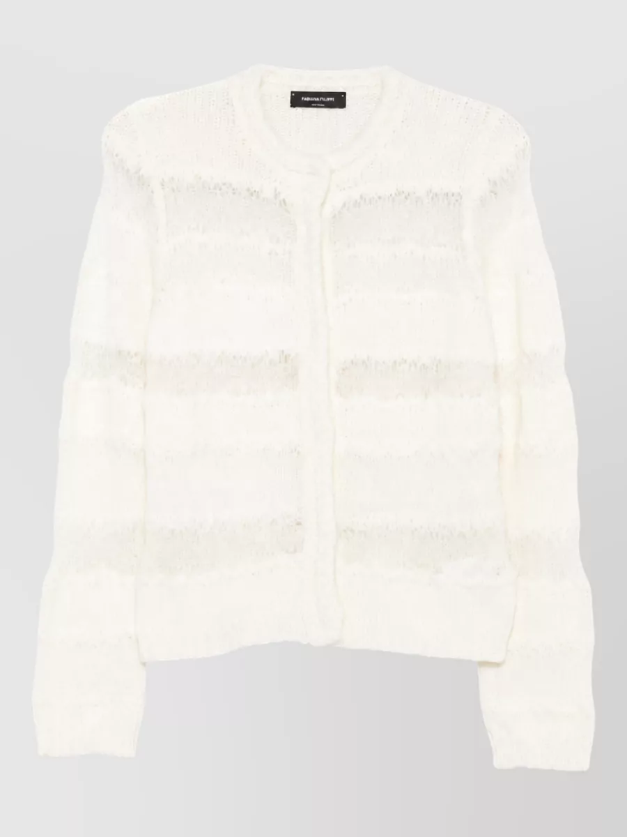 Fabiana Filippi ribbed open knit striped wool silk cashmere cardigan