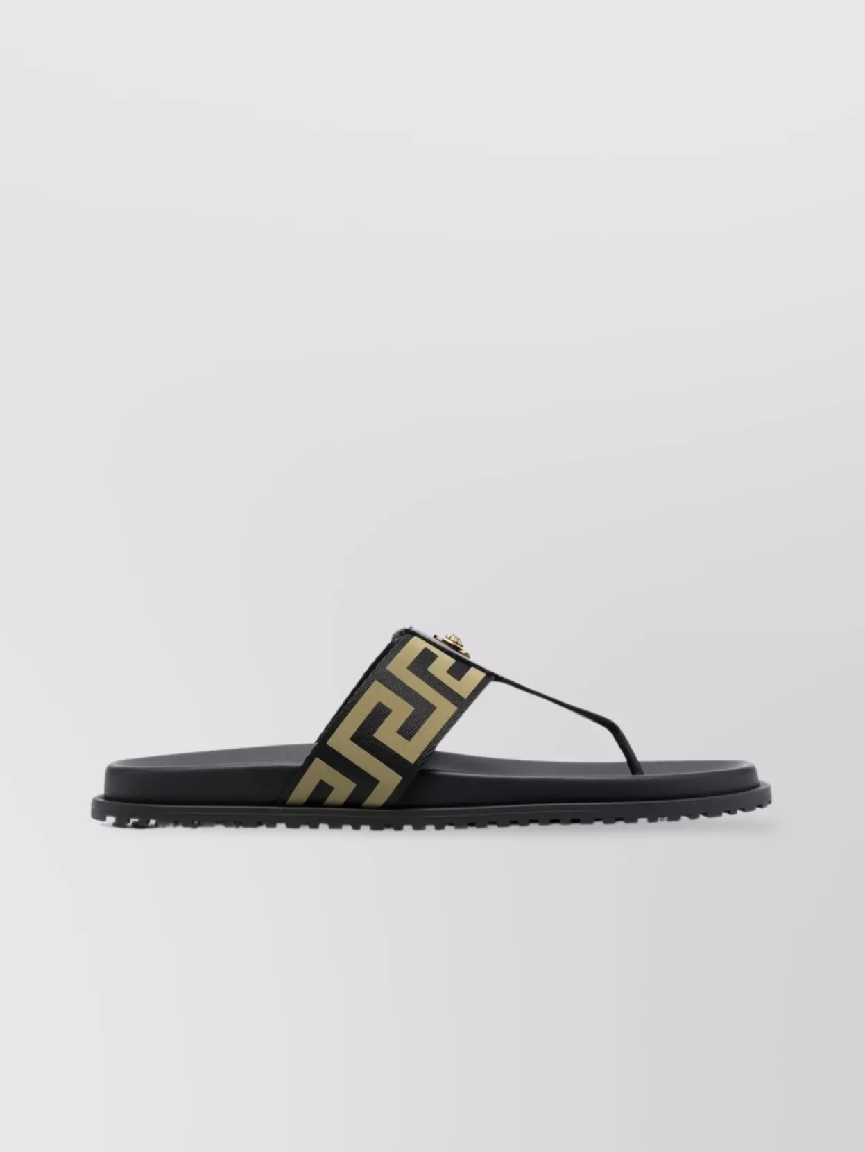 Shop Versace Rubber Sole Sandals With Open Toe And Thong Strap In Black