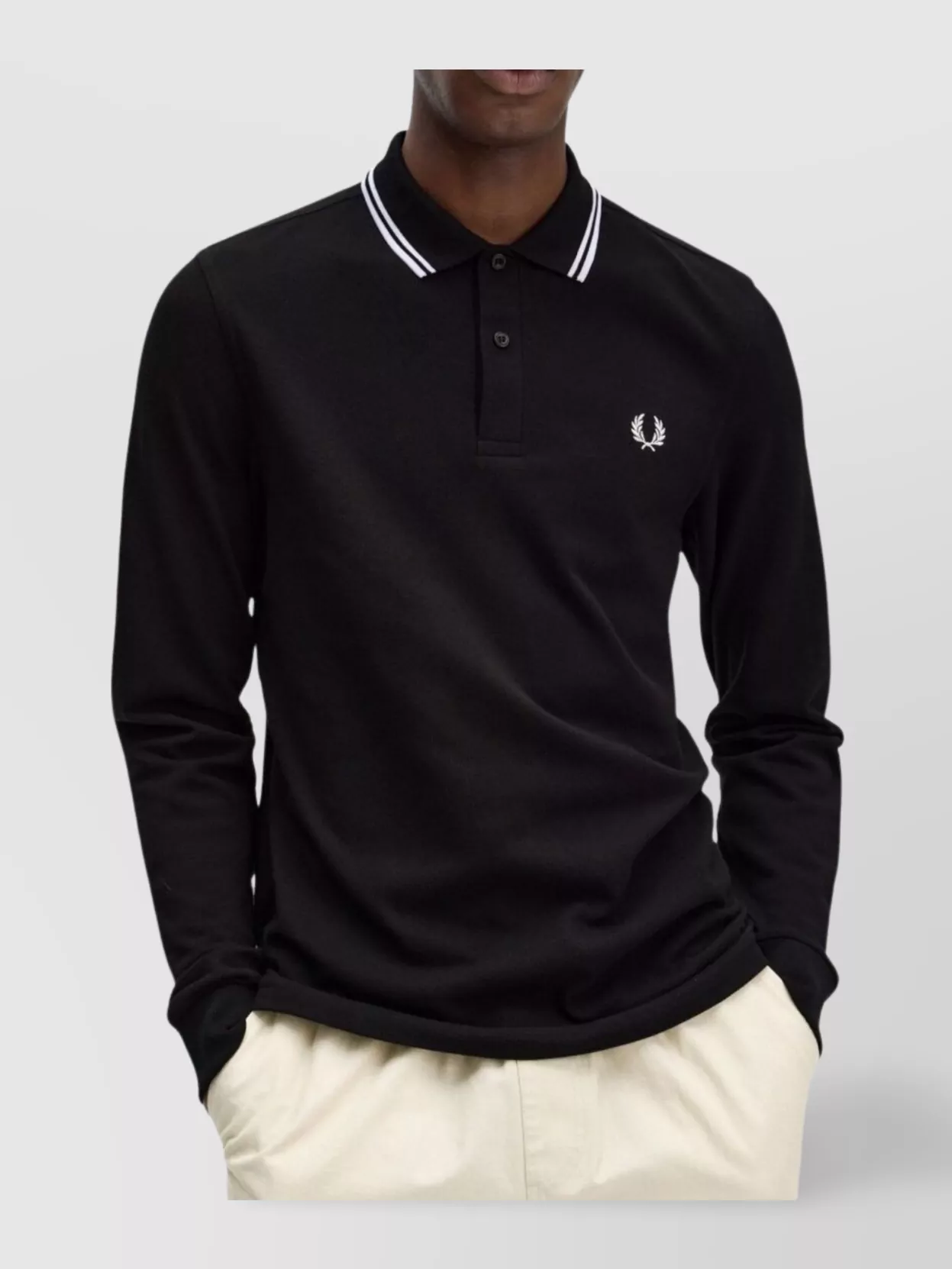 トップス FRED PERRY Long Sleeve Ribbed Polo Shirt Fred Perry Long sleeve polo shirt with ribbed cuffs | The