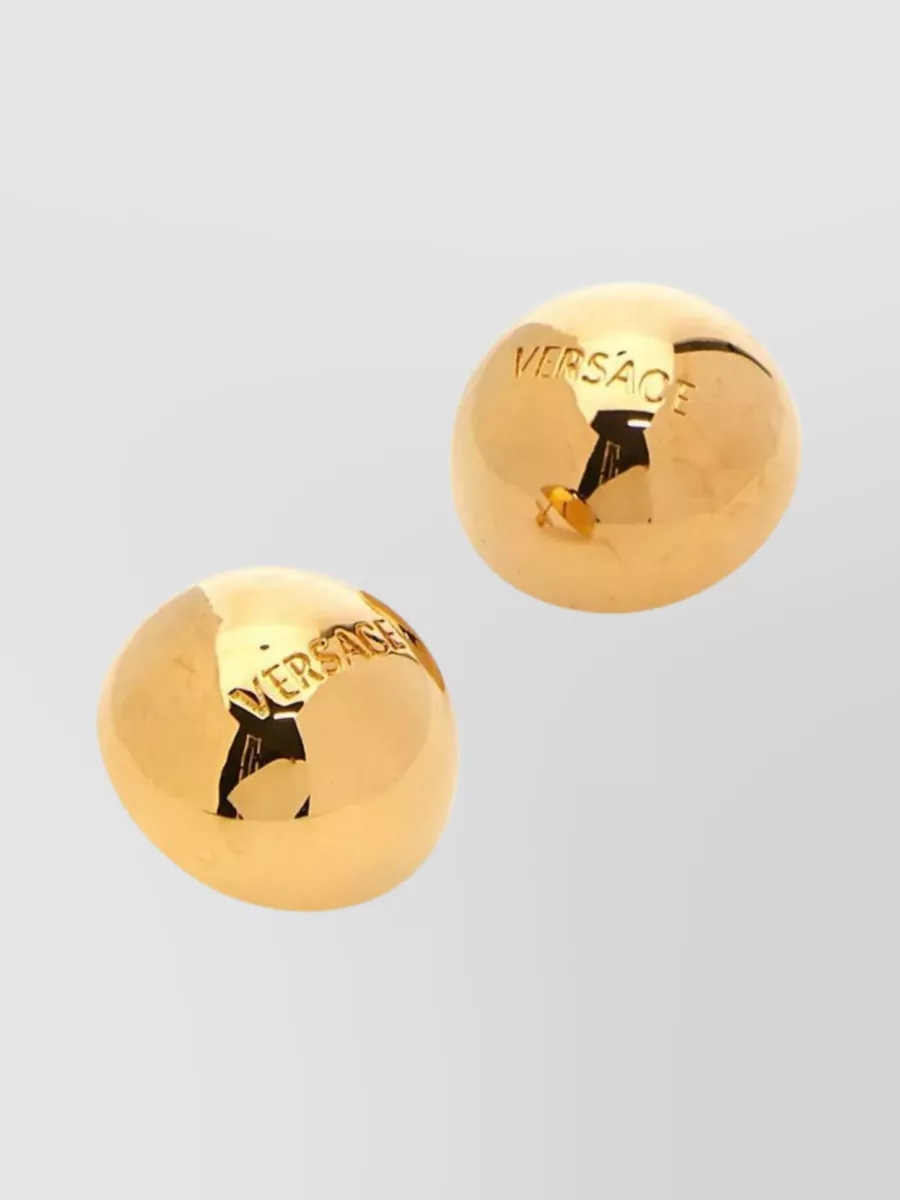 Shop Versace Gilded Spherical Metal Earrings In Yellow