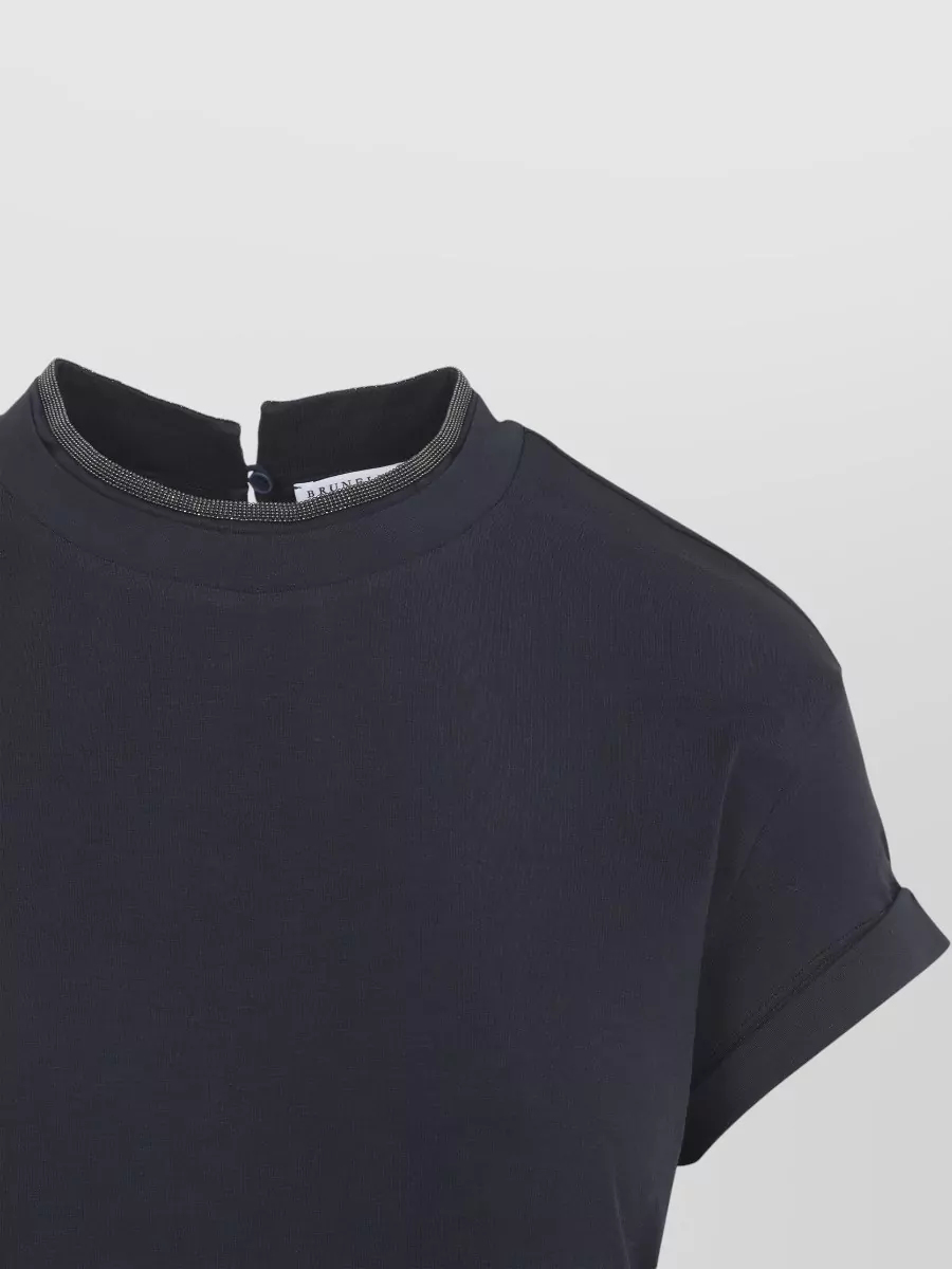 Brunello Cucinelli Monili Detail Short Sleeve Mock Neck T-Shirt