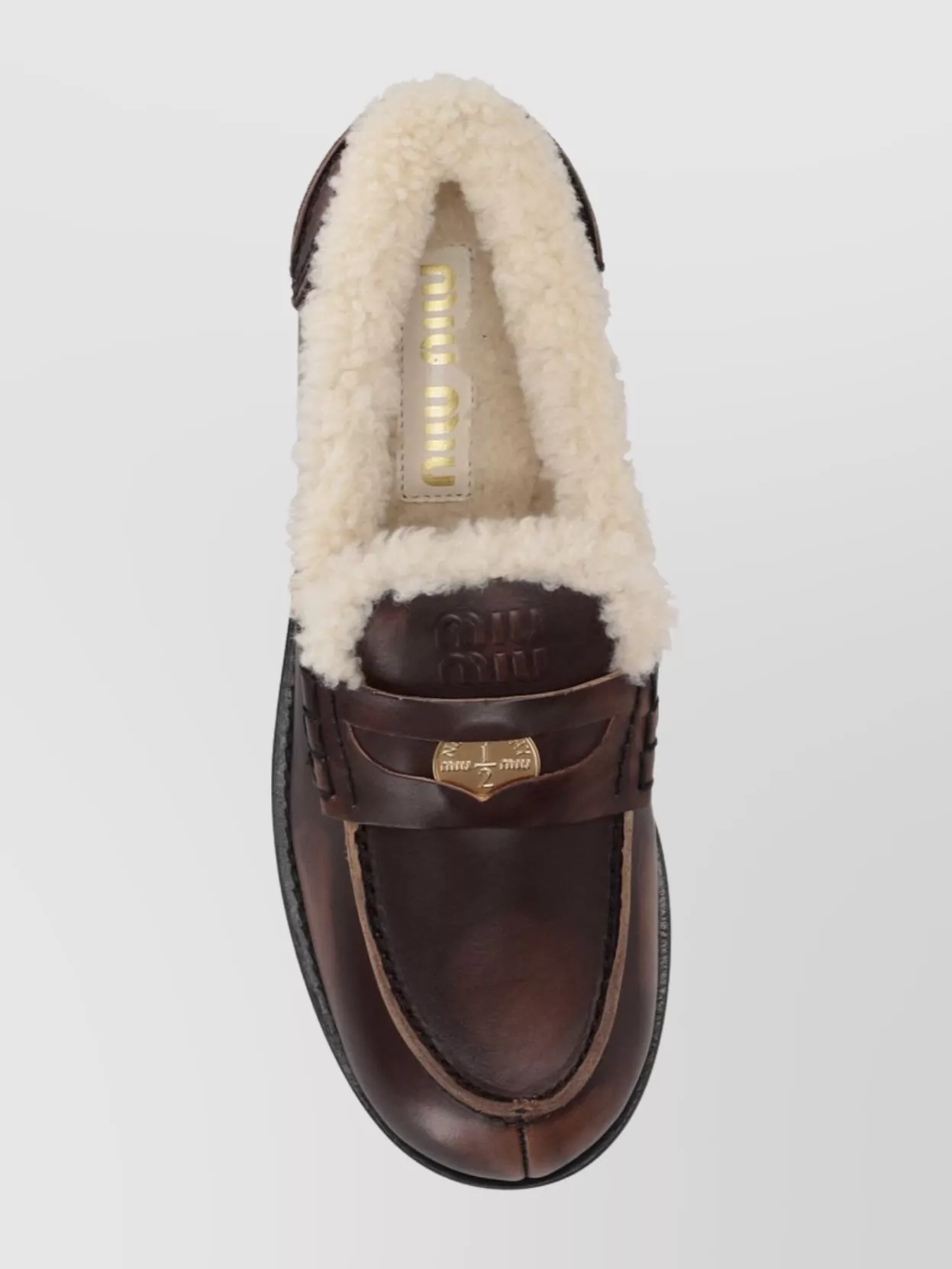 Miu Miu Leather Round Toe Loafers For Winter In Brown