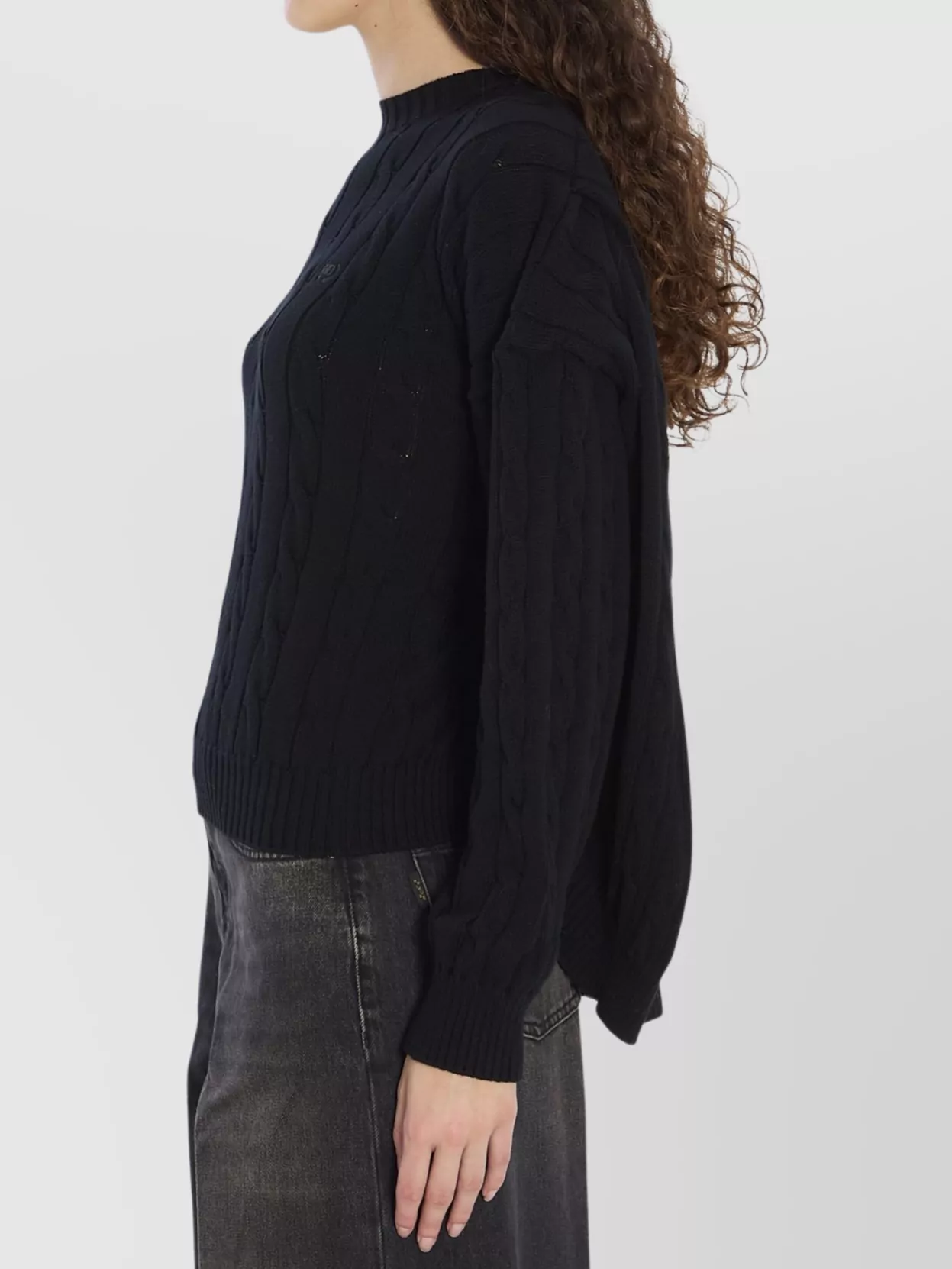 Balenciaga Cable Knit Logo Crew Neck Sweater