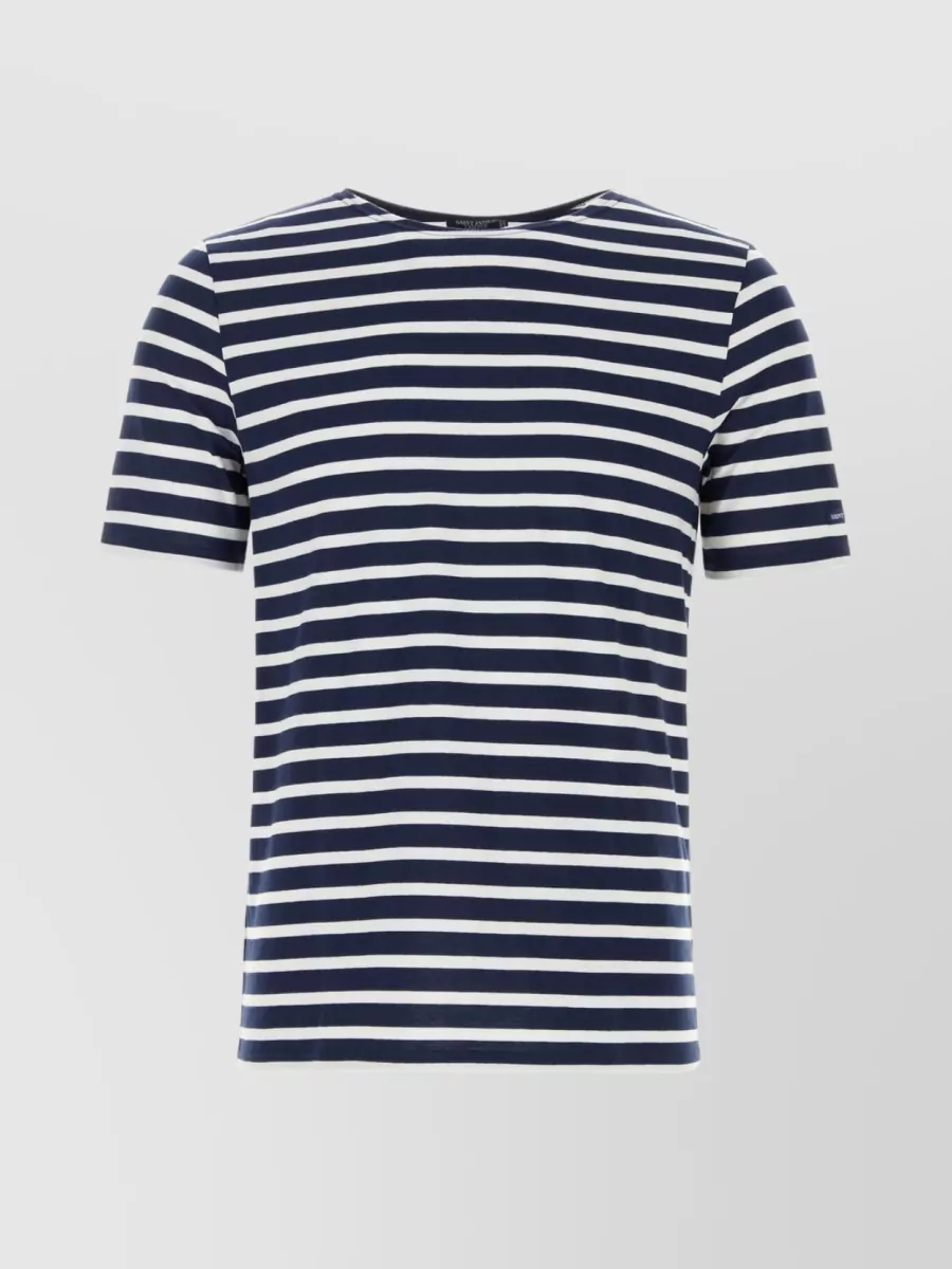 Shop Saint James Modern Levant Crew Neck T-shirt With Striped Embroidery In Blue
