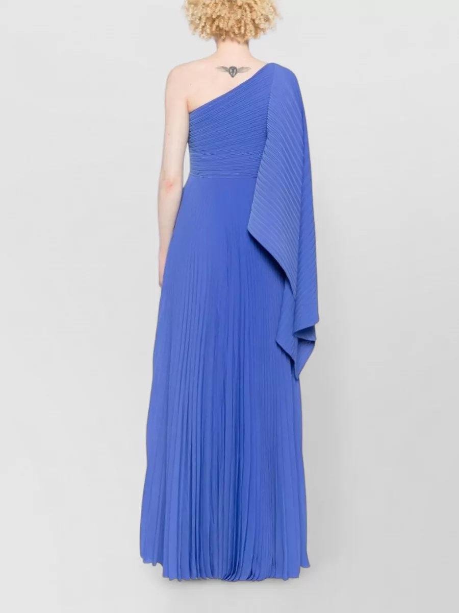 Solace London Plissé One-Shoulder Asymmetric Maxi Dress