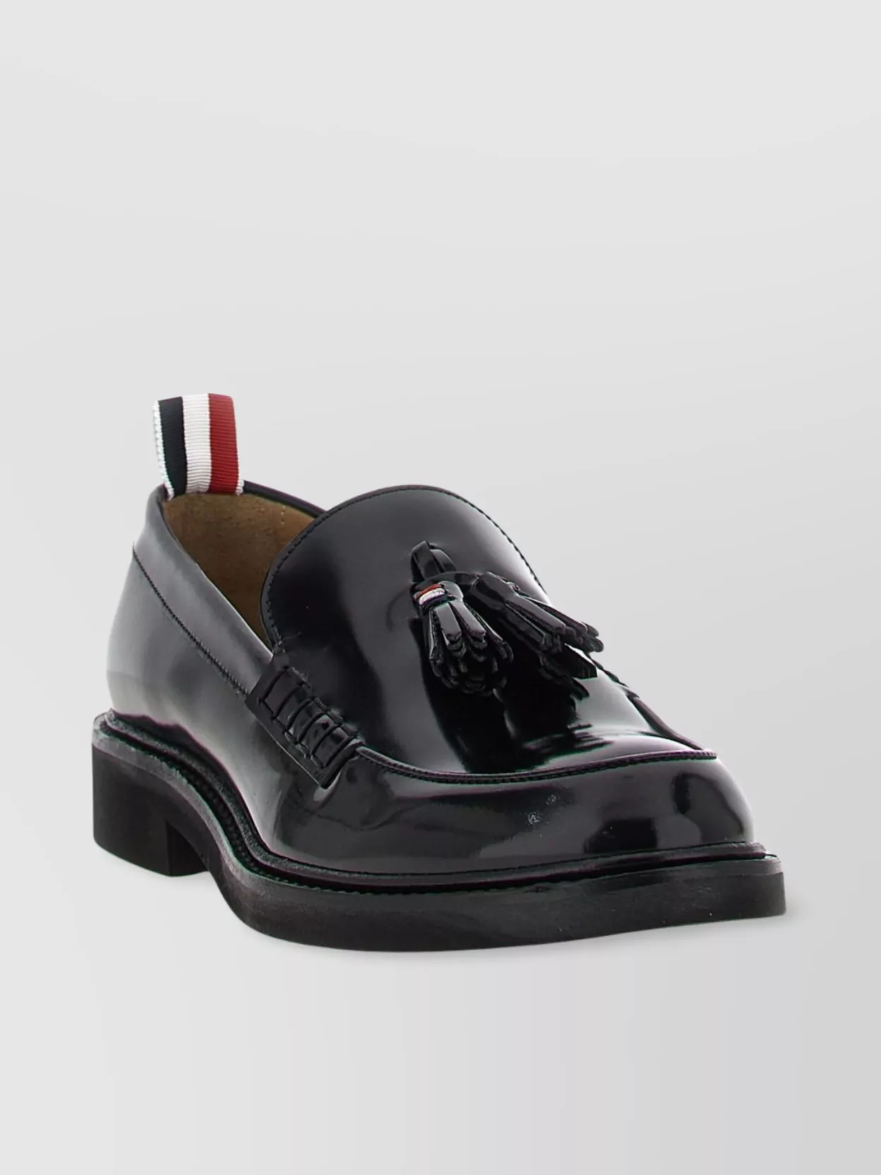 Thom Browne Shiny Round Toe Loafers With Tassel Detail In Black