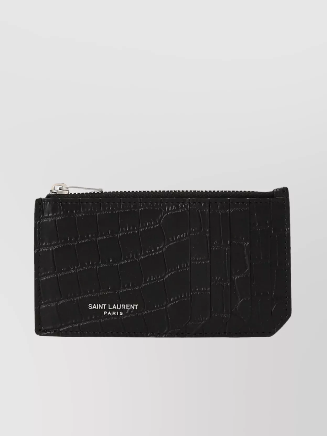 Saint Laurent Paris Crocodile Texture Card Holder In Black