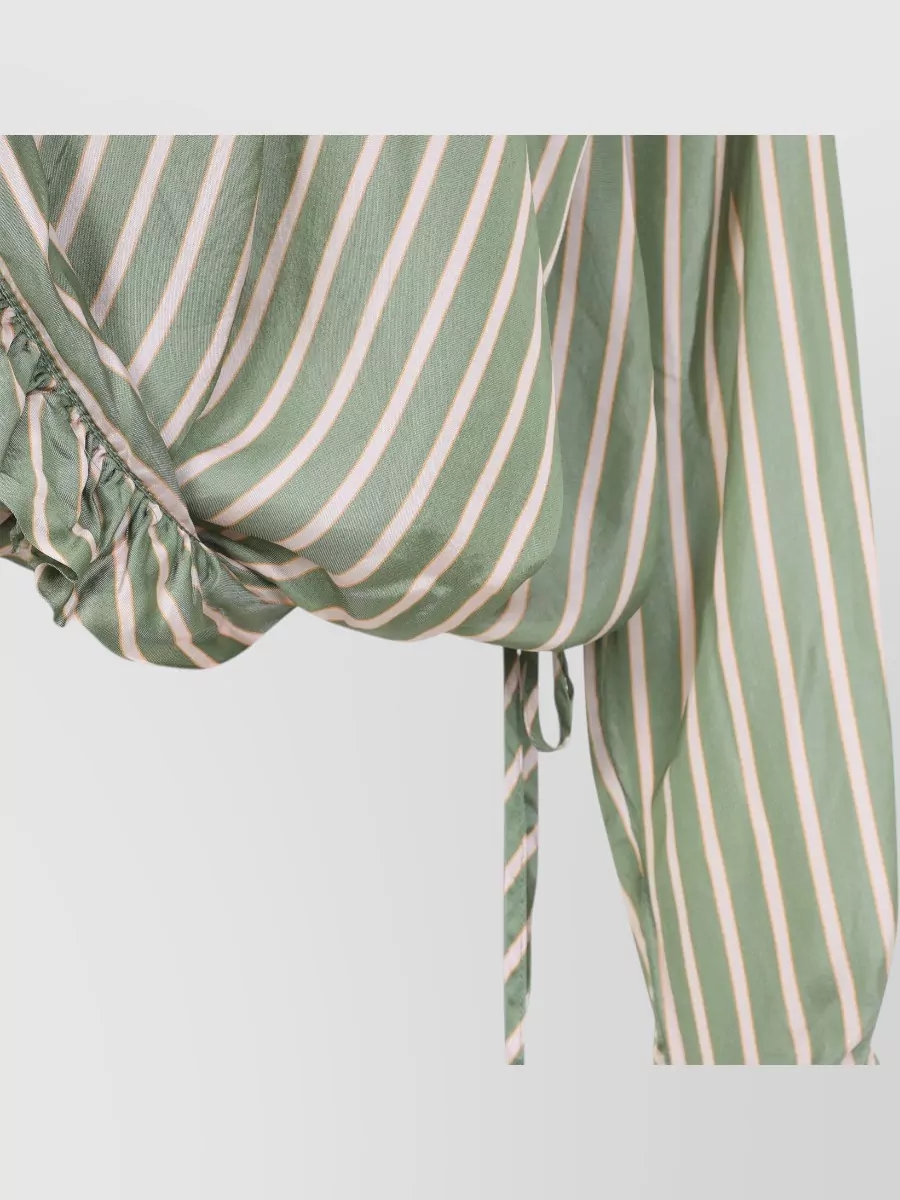 Dries Van Noten Striped Ruffled Wrap V-Neck Long-Sleeve Blouse