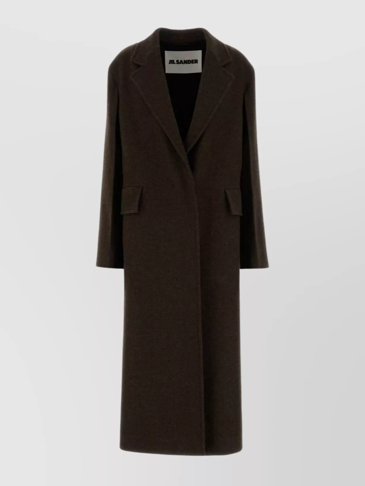Jil Sander Long Wool Coat Featuring Flap Pockets In Brown