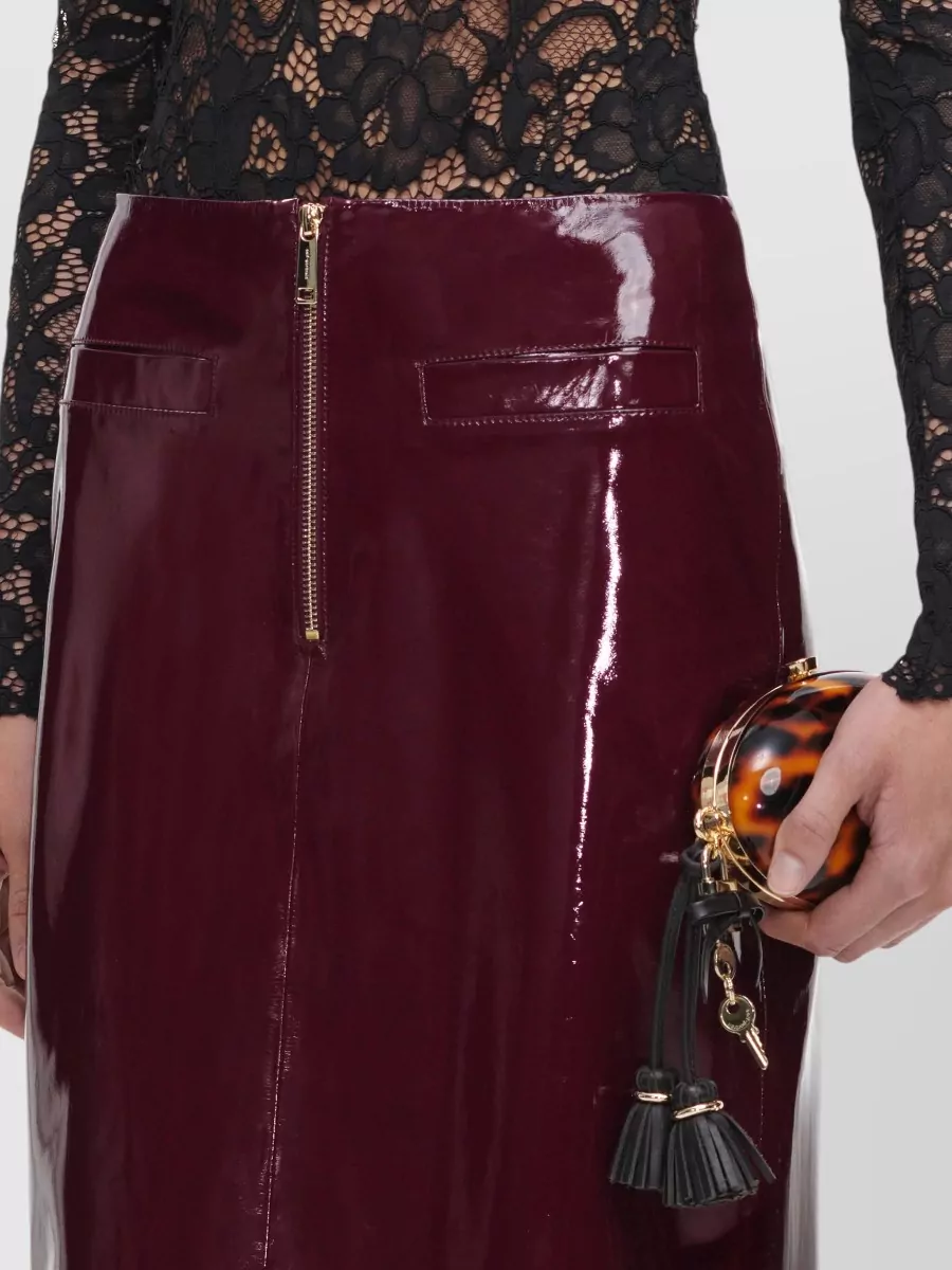 Self-Portrait Faux Leather High-Rise Midi Pencil Skirt