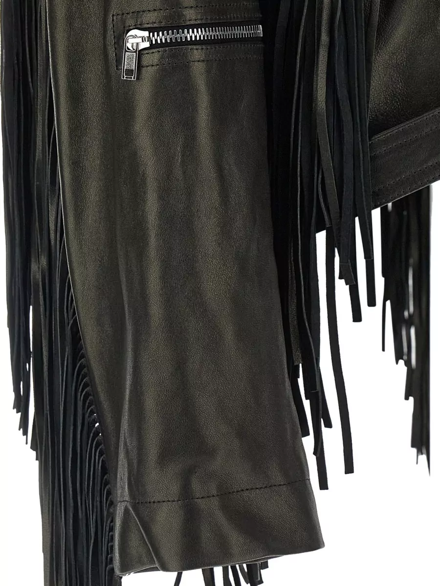 Rick Owens Leather Cropped Asymmetric Zip Jacket