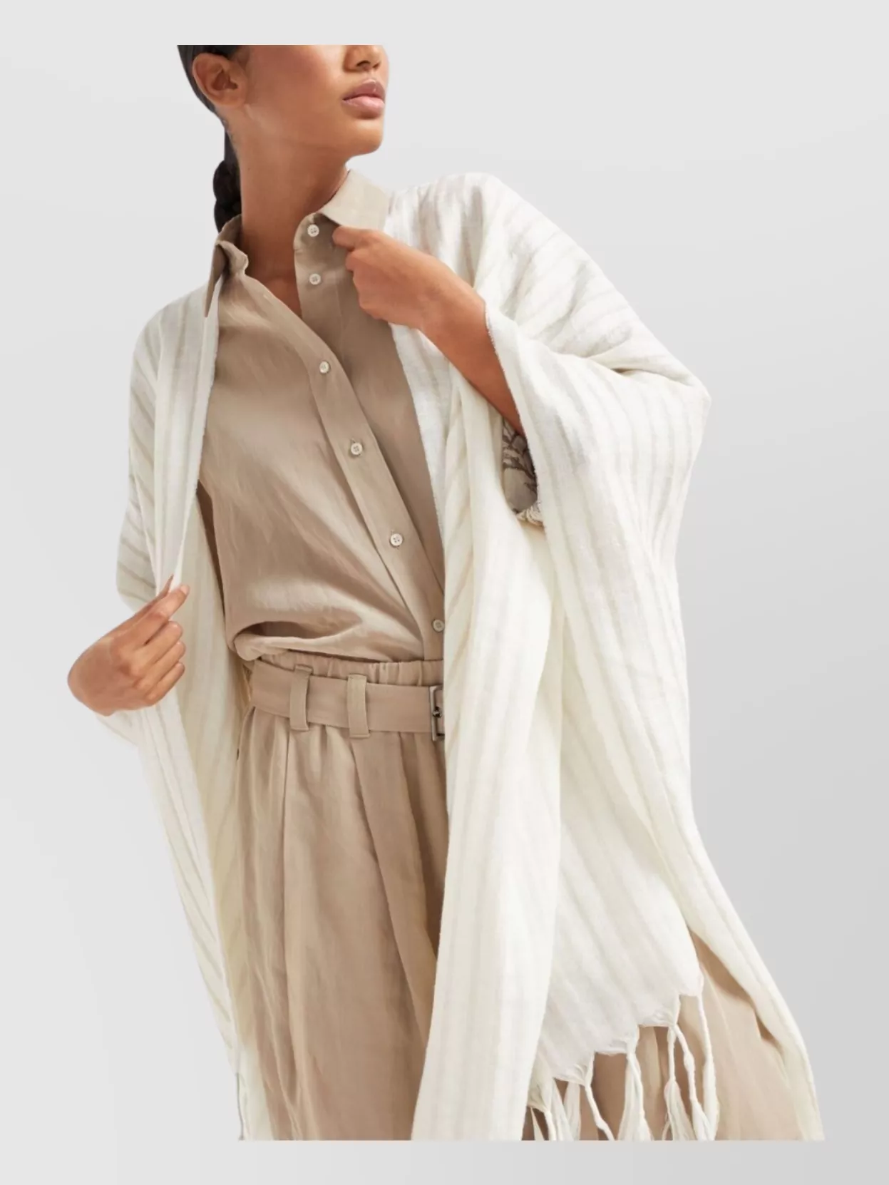 Brunello Cucinelli Draped Fringe Lightweight Striped Tassel Sleeves