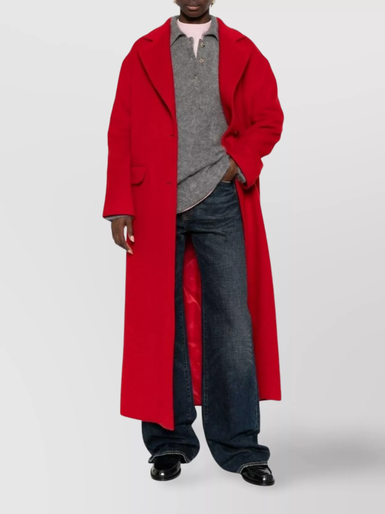 Tagliatore Long Wool Coat With Notched Lapels And Flap Pockets In Red