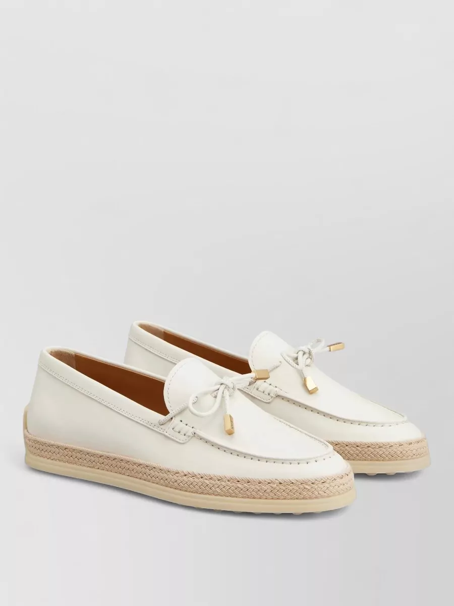 Tod's Raffia Trim Leather Loafers