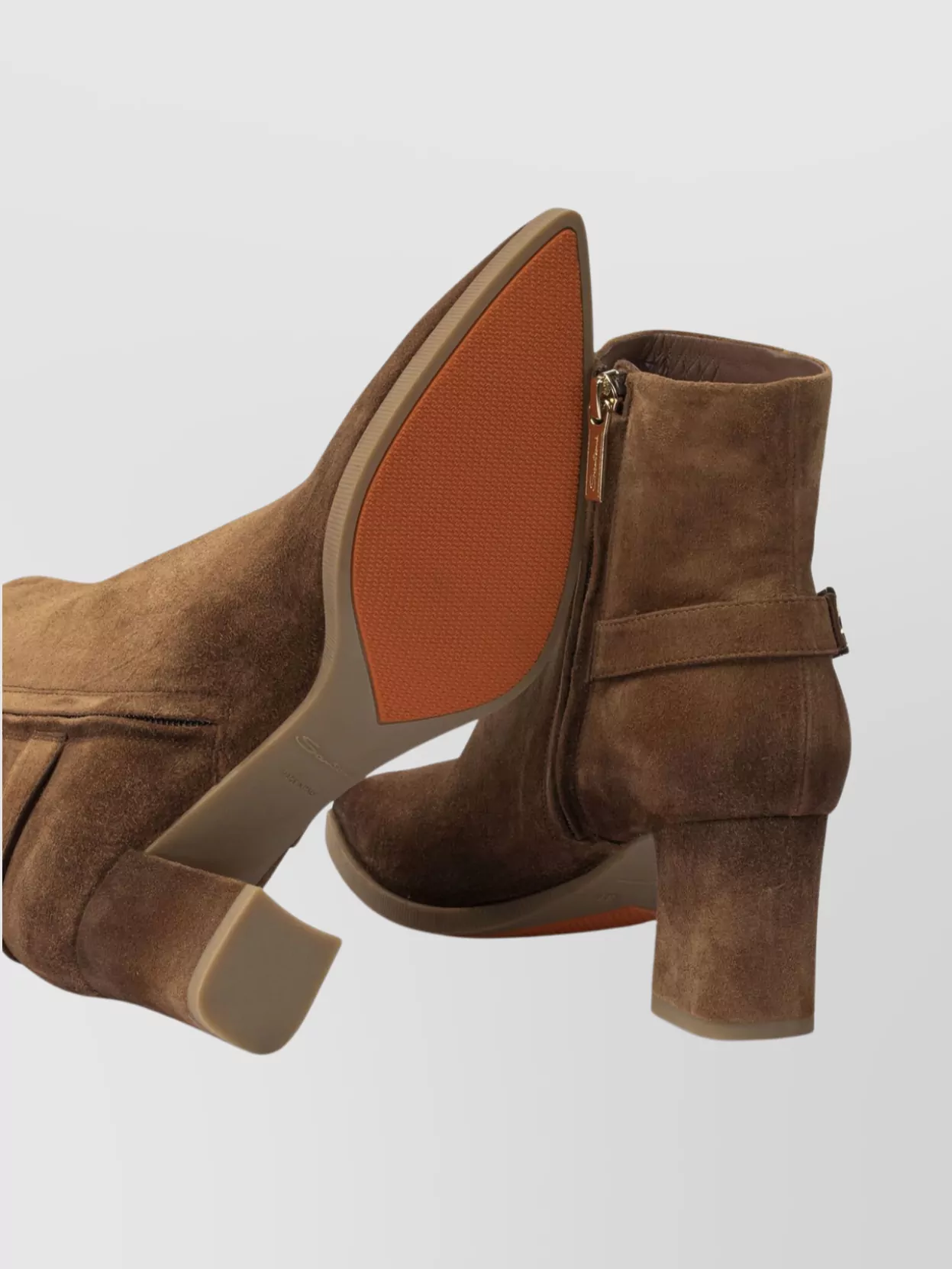 Santoni Block Heel Suede Ankle Boots With Buckle