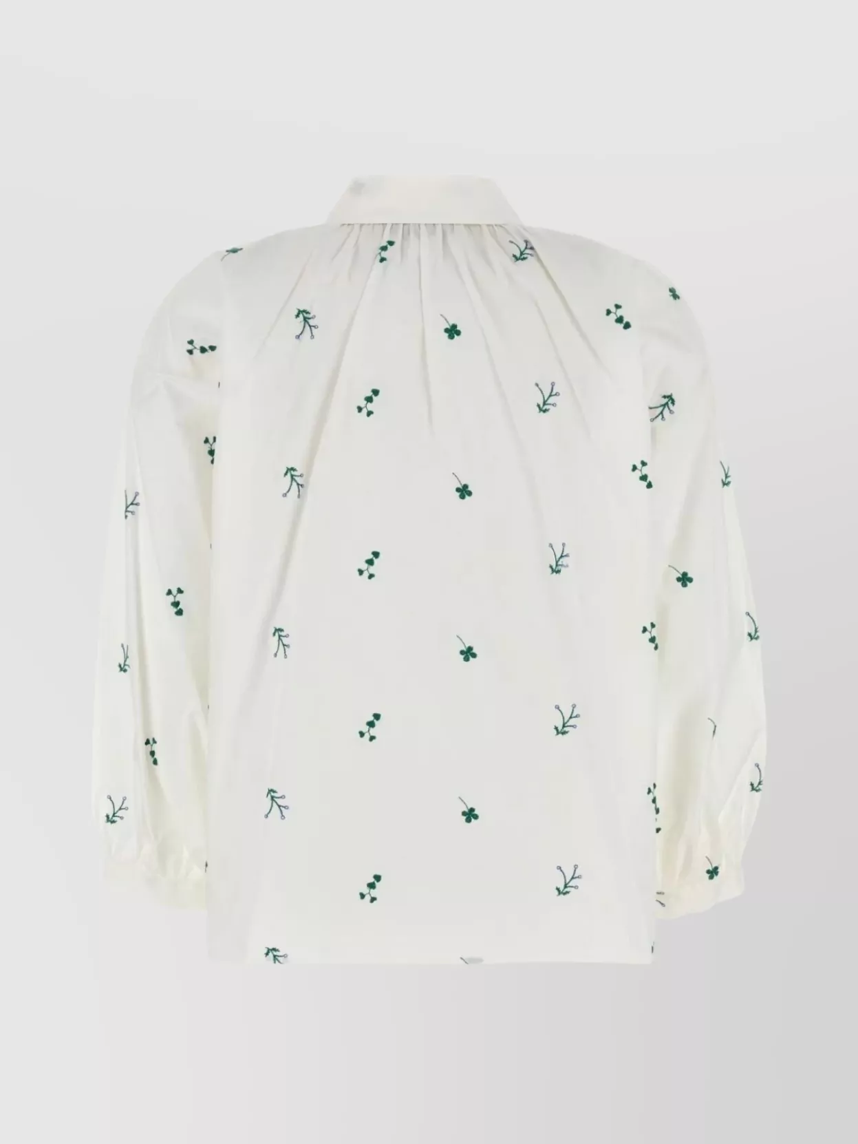 Weekend Max Mara Embroidered Floral Collared Neck Gathered Sleeves Top In Neutral