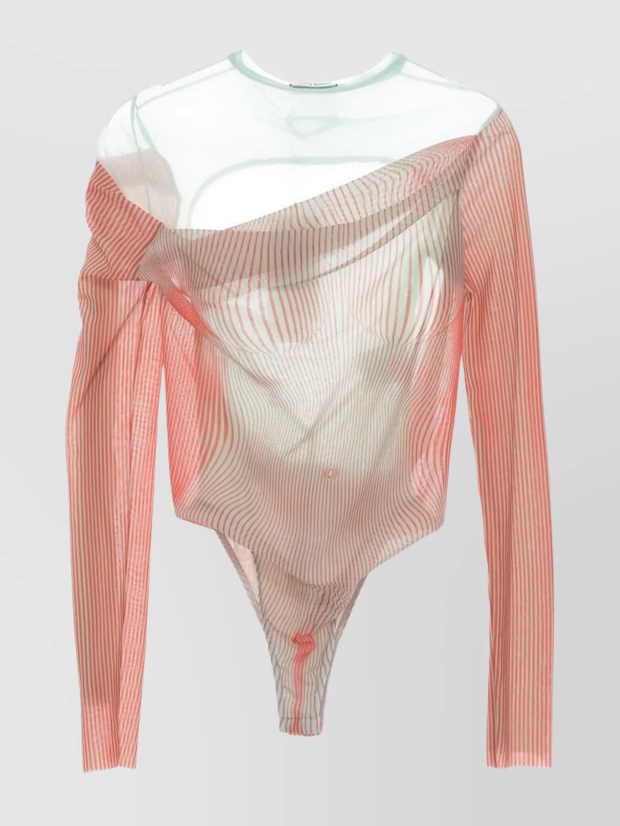 JEAN PAUL GAULTIER STRIPED SHEER OFF-THE-SHOULDER LONG SLEEVE BODYSUIT
