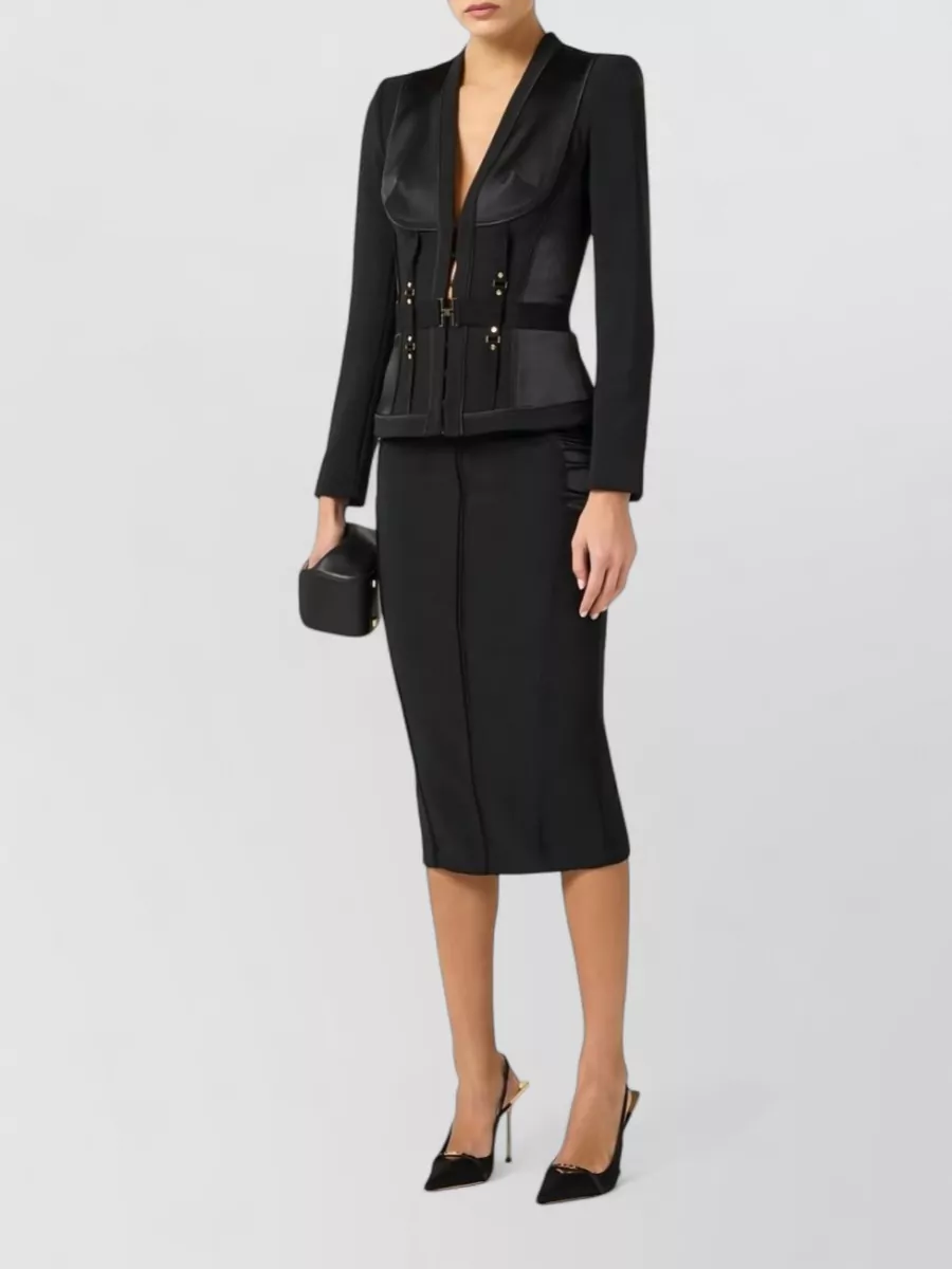 Elisabetta Franchi Single-Breasted Belted V-Neck Fitted Jacket
