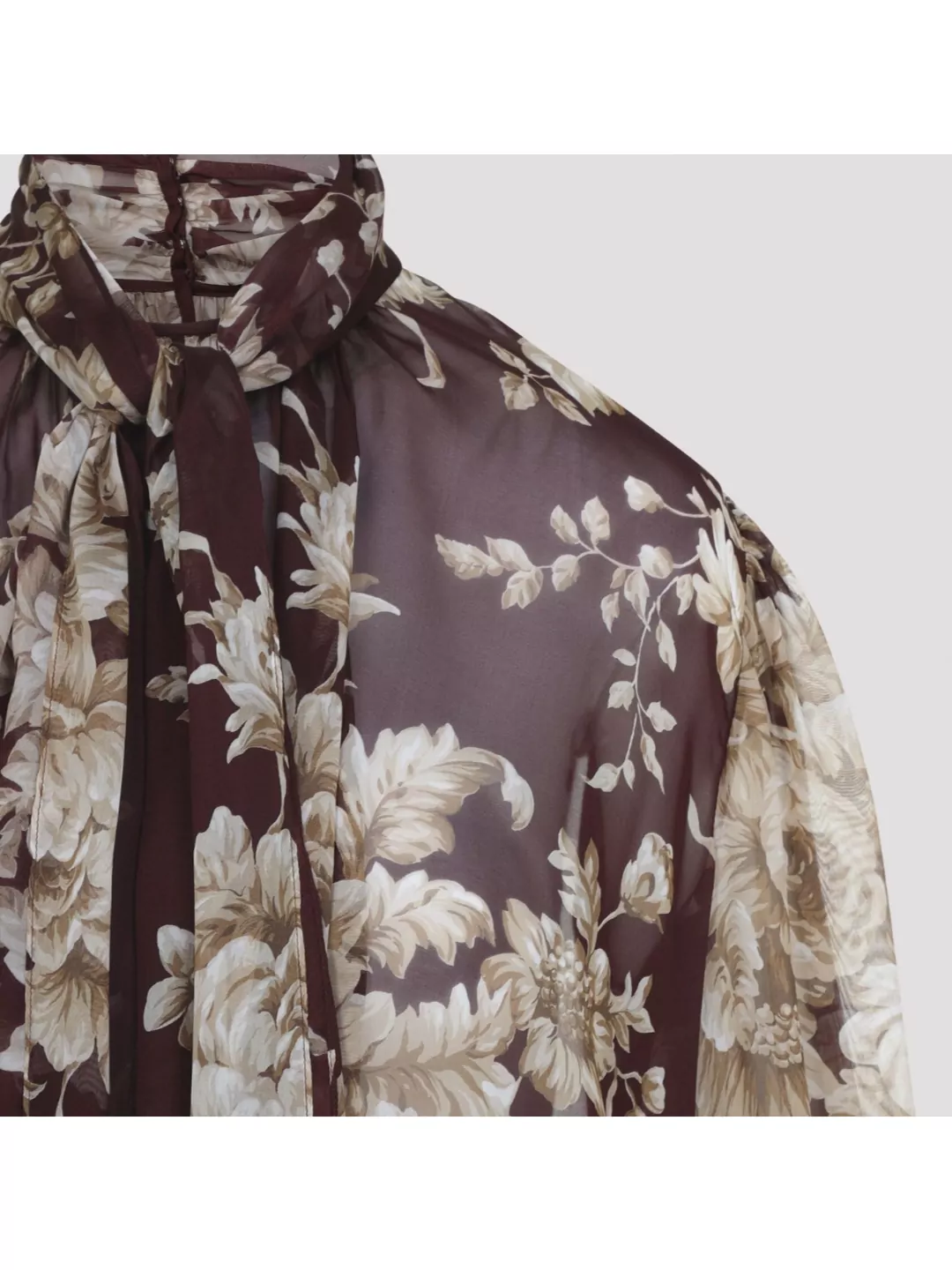 Dolce & Gabbana Silk Blouse With Floral Print In Brown