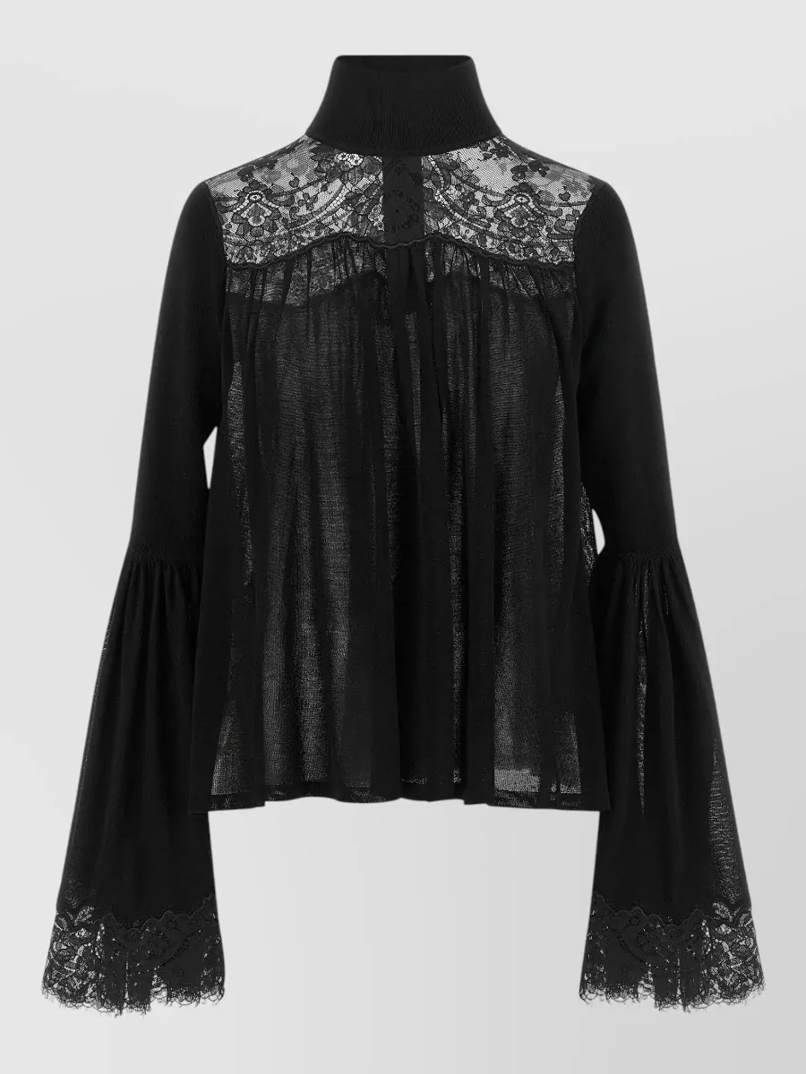 Zimmermann Lace high-neck bell-sleeve blouse