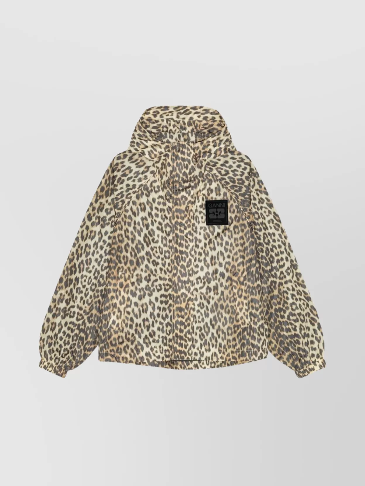 Ganni Nylon leopard print hooded jacket