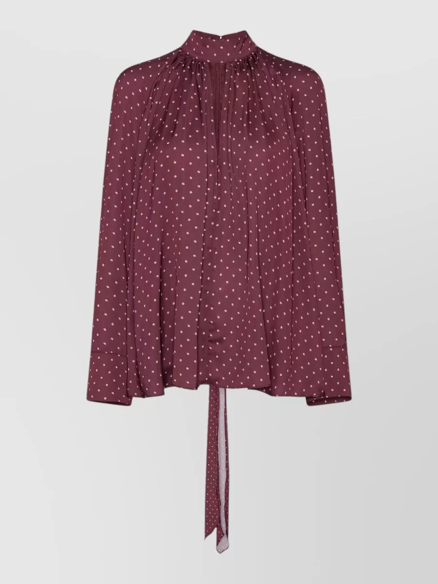 Rotate polka-dot floral-print satin high-neck blouse