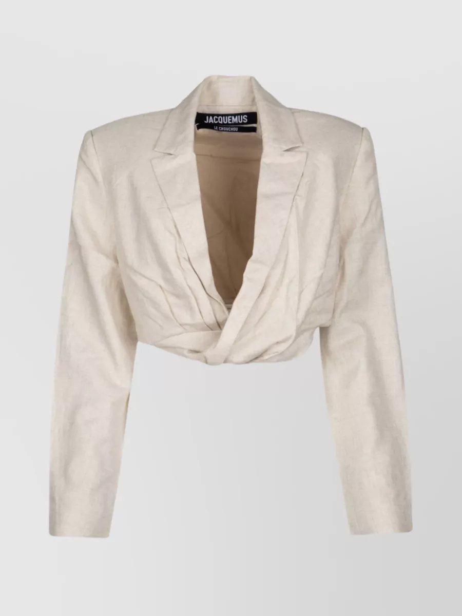 Shop Jacquemus La Veste Bahia Short Cut Sleeved Wrap Jacket In Grey