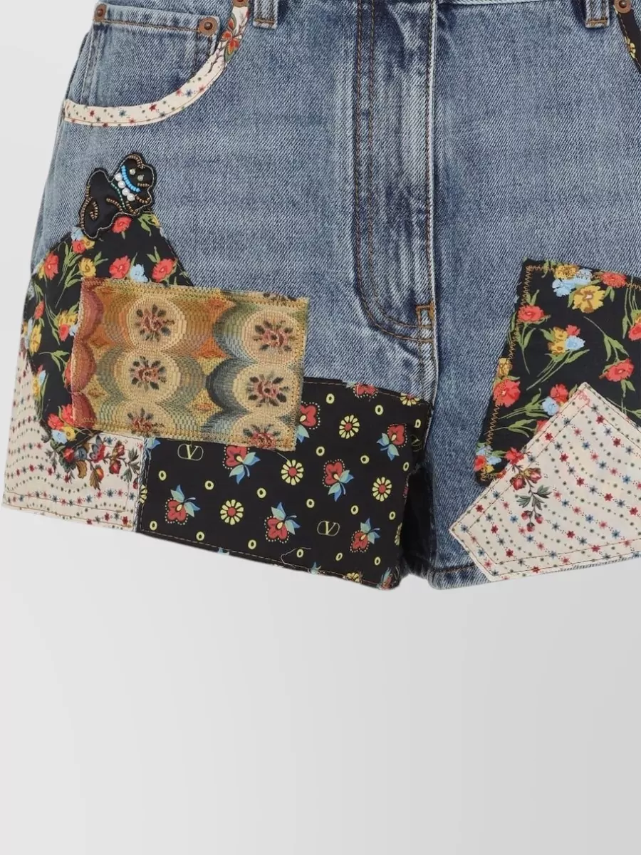 Valentino High-Rise Patchwork Denim Short Shorts
