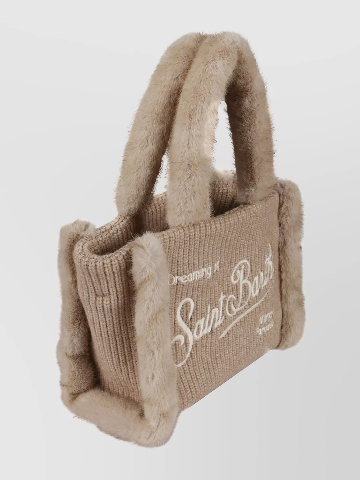 Mc2 Saint Barth Cozy Knit Tote Bag With Fur Trim