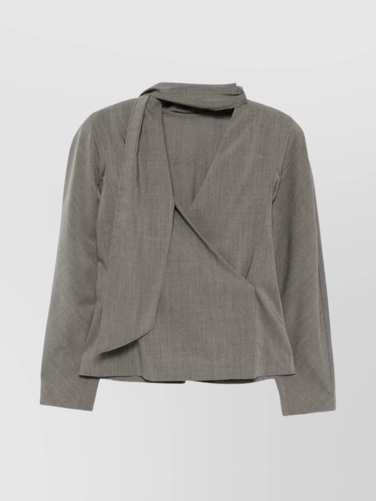 Jacquemus Draped V-neck Long Sleeve Blouse In Gray