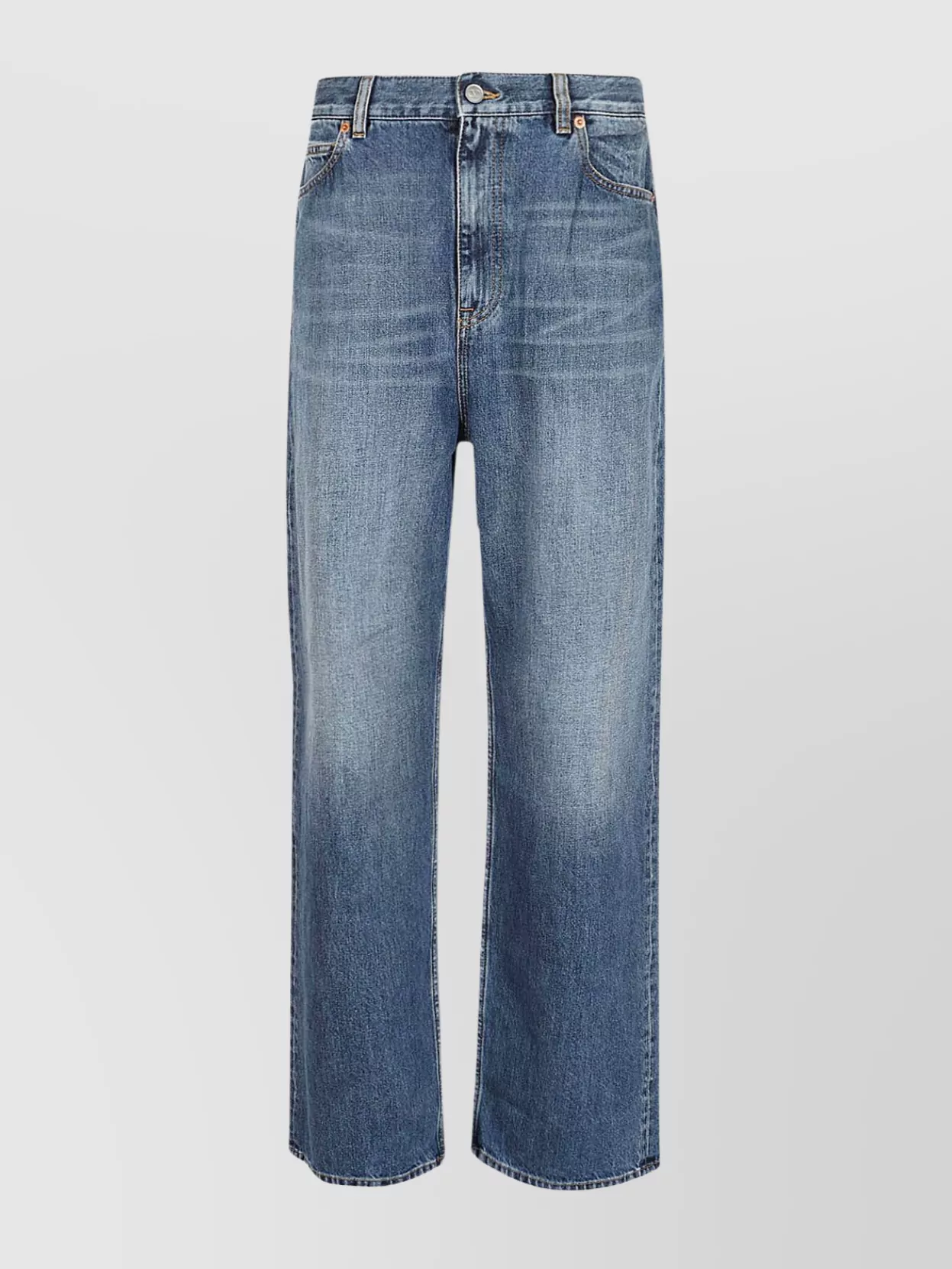 Shop Valentino Denim Trousers With Wide Leg And Belt Loops