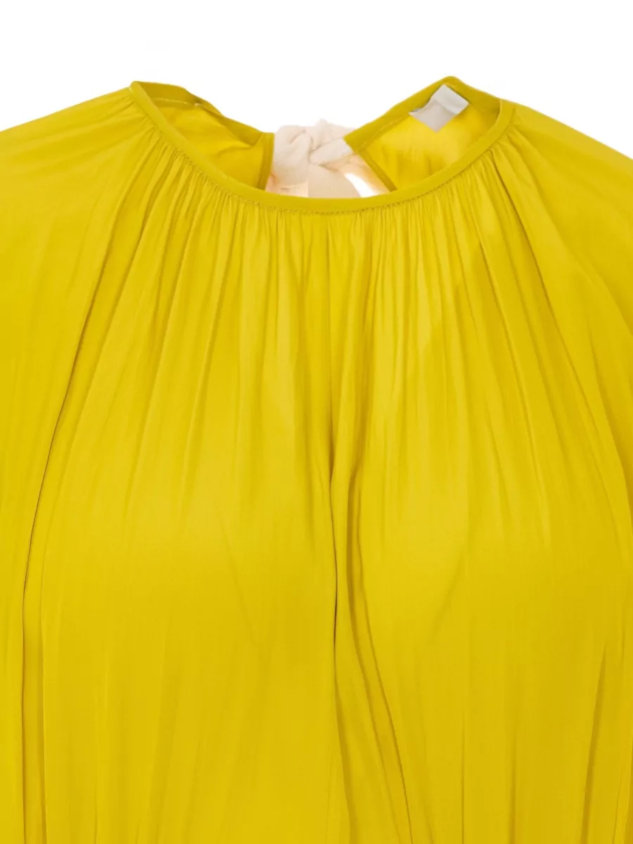 Lanvin Dress Flared Silhouette Pleated Lace Bow