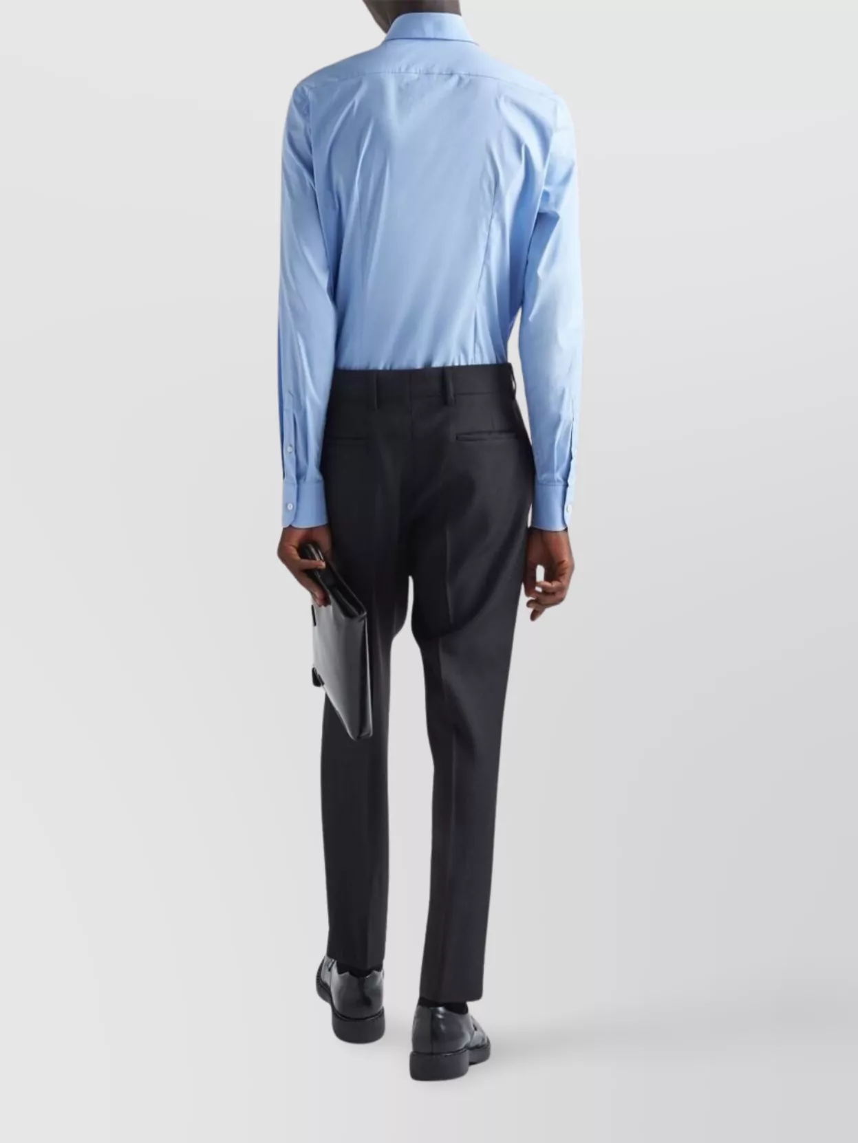 Prada Button-down Collar Poplin Shirt With Cuffed Sleeves In Blue