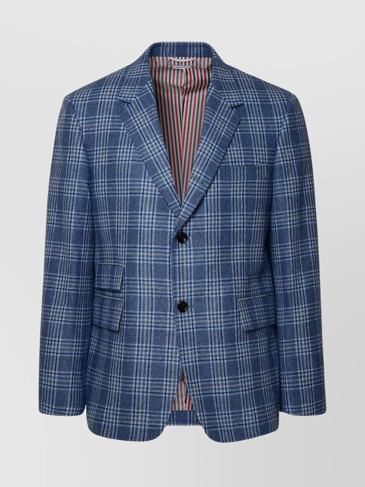 Shop Thom Browne Wool Blazer With Plaid Pattern And Pockets
