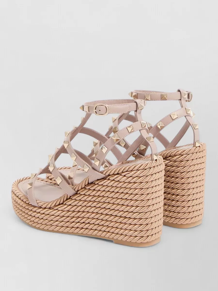 Valentino Garavani Wedge Espadrille Sandals Ankle Strap Rockstud