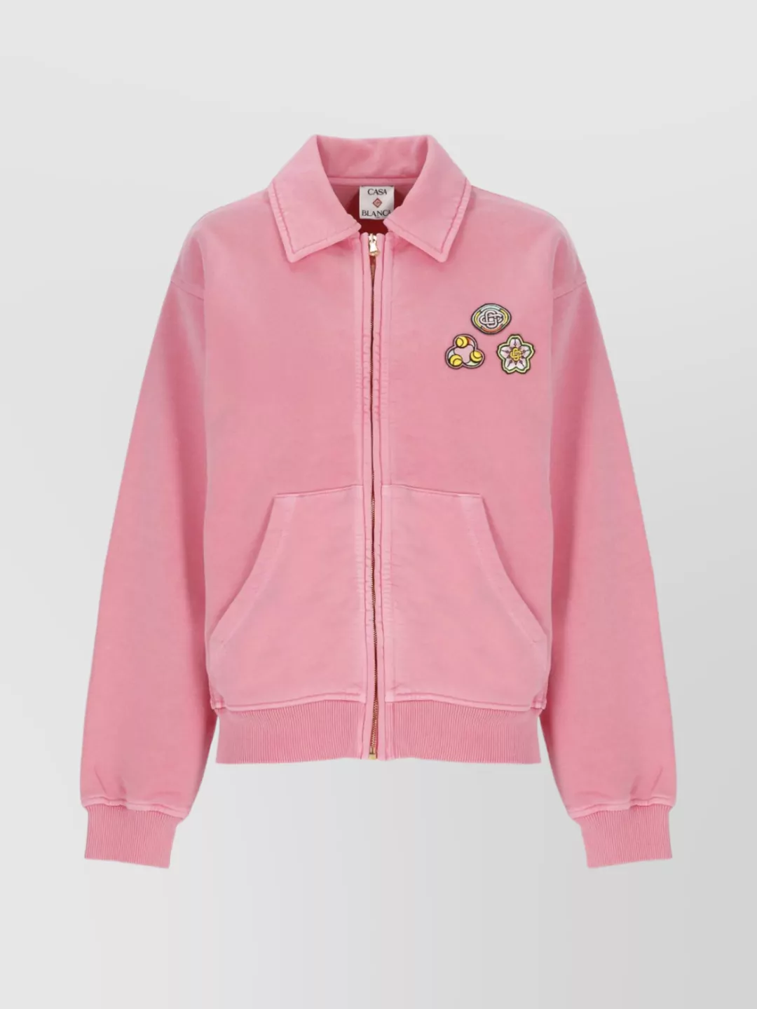 Casablanca Cotton Sweatshirt Featuring Embroidered Patches In Pink