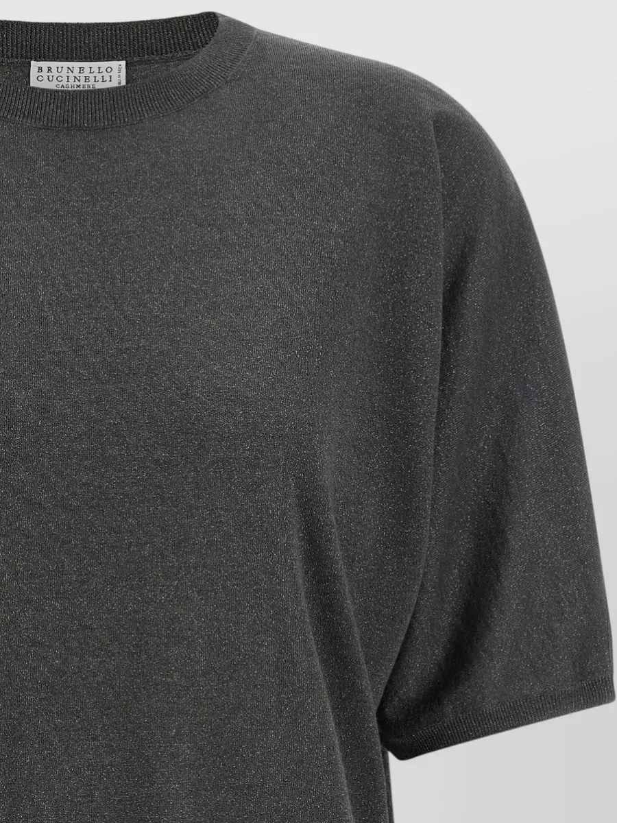 Brunello Cucinelli Cashmere Silk Sparkling Short-Sleeve Crew-Neck Sweater