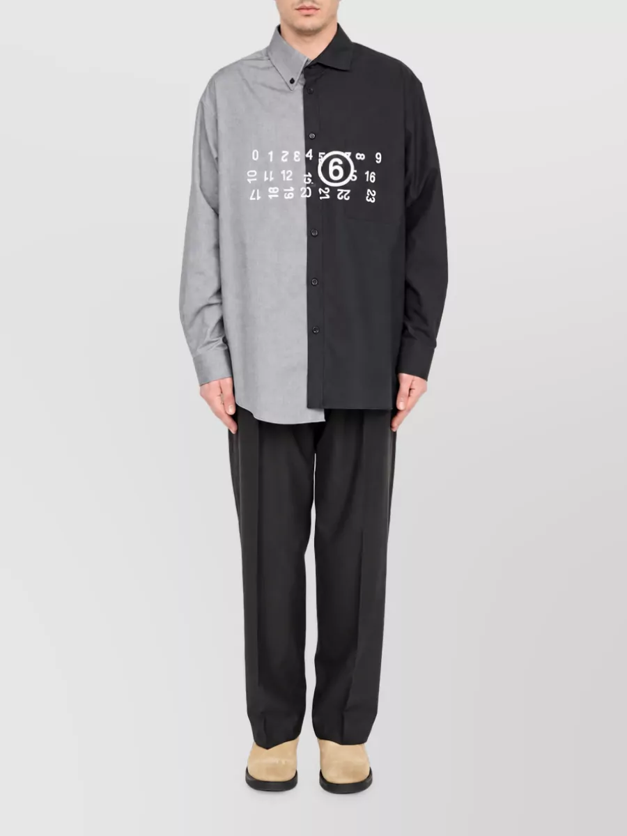 Mm6 Maison Margiela Logo Print Panelled Long Sleeve Cotton Shirt